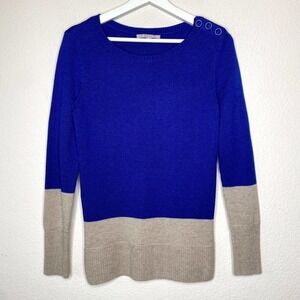 GAP Blue and Taupe Button Shoulder Color Block Sweater XS